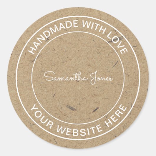 Handgemaakt met Love Craft DIY Kraft Paper Ronde Sticker (Voorkant)