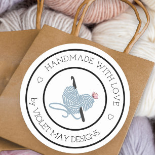 Handgemaakt met Love Crochet Hook Heart Shaped Yar Ronde Sticker