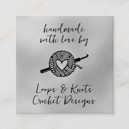 Handgemaakt met Love Crochet Square Vierkante Visitekaartje (Voorkant)