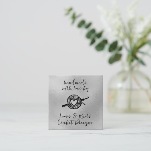 Handgemaakt met Love Crochet Square Vierkante Visitekaartje (Staand voorkant)