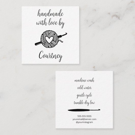 Handgemaakt met Love Crochet Vierkante Visitekaartje (Voorkant / Achterkant)