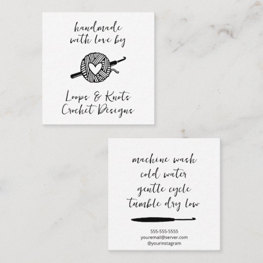 Handgemaakt met Love Crochet Vierkante Visitekaartje (Voorkant / Achterkant)