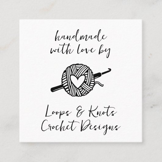 Handgemaakt met Love Crochet Vierkante Visitekaartje (Voorkant)