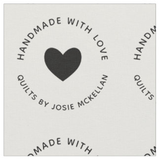 Handgemaakt met Love Curved Text Black Heart Stof