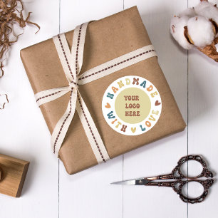 Handgemaakt met Love-Custom Logo-Groovy Font-Schat Ronde Sticker