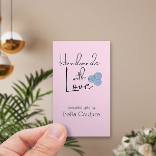 Handgemaakt met Love Cute Buttonnen Roze Verticaal Visitekaartje