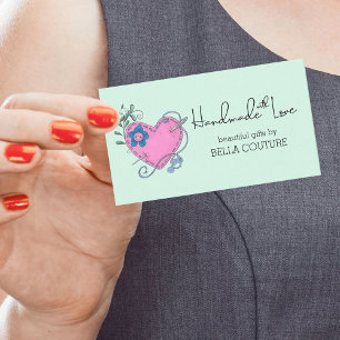 Handgemaakt met Love Cute Country Heart Mint Green Visitekaartje