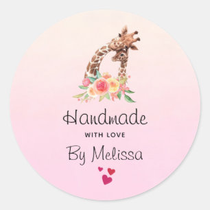 Handgemaakt met Love Cute Giraffe Mam & Baby Ronde Sticker