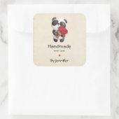 Handgemaakt met Love Cute Panda Beer met Rozen Vierkante Sticker (Tas)