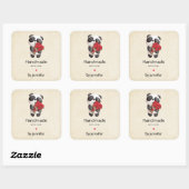 Handgemaakt met Love Cute Panda Beer met Rozen Vierkante Sticker (Vel)