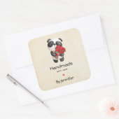 Handgemaakt met Love Cute Panda Beer met Rozen Vierkante Sticker (Envelop)