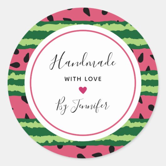 Handgemaakt met Love Cute Watermelon Pattern Ronde Sticker (Voorkant)