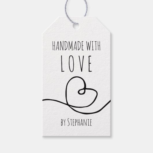 Handgemaakt met Love Doodle Heart Kraft Paper Cadeaulabel (Voorkant)