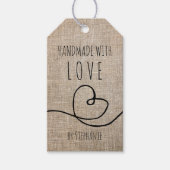 Handgemaakt met Love Doodle Rustic Burlap Cadeaulabel (Voorkant)