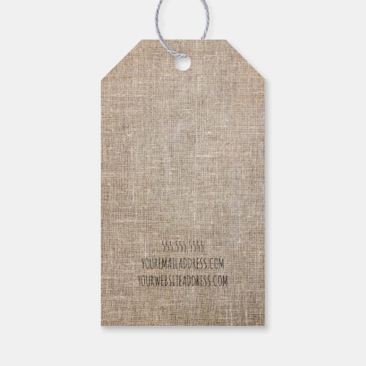 Handgemaakt met Love Doodle Rustic Burlap Cadeaulabel (Achterkant)