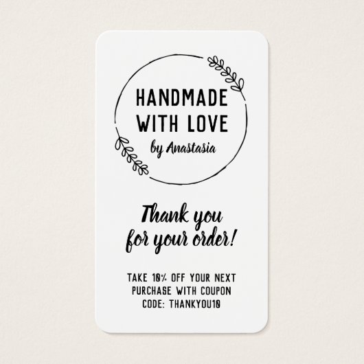 Handgemaakt met Love Doodle Wreated Dank u Visitekaartje (Voorkant)