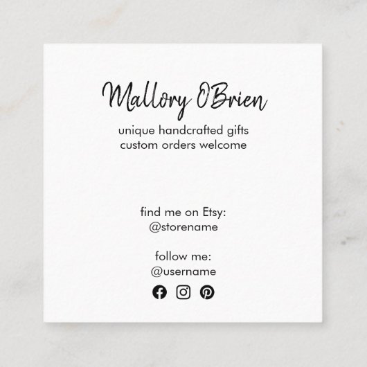 Handgemaakt met Love Doodle Wreath Brush Script Vierkante Visitekaartje (Achterkant)