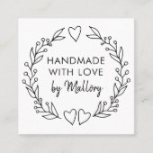 Handgemaakt met Love Doodle Wreath Brush Script Vierkante Visitekaartje (Voorkant)
