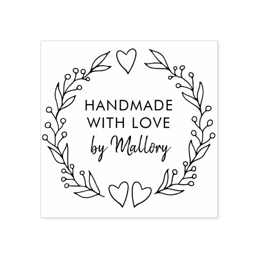 Handgemaakt met Love Doodle Wreath Fine Brush Scri Rubberstempel (Afrduk)