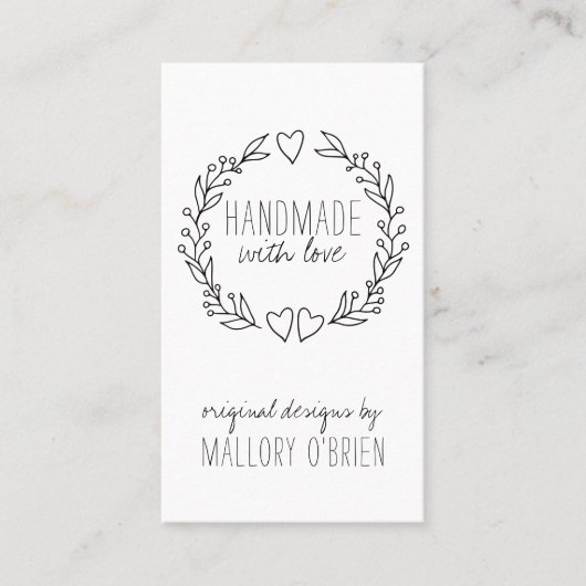 Handgemaakt met Love Doodle Wreath Vertical Visitekaartje (Voorkant)