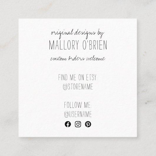 Handgemaakt met Love Doodle Wreath Vierkante Visitekaartje (Achterkant)