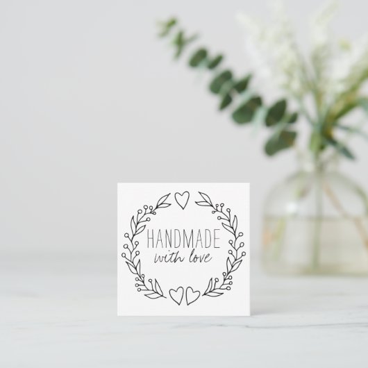 Handgemaakt met Love Doodle Wreath Vierkante Visitekaartje (Staand voorkant)