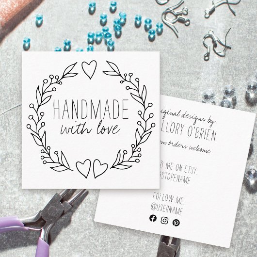 Handgemaakt met Love Doodle Wreath Vierkante Visitekaartje