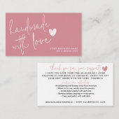 Handgemaakt met Love Dusty Pink Heart Sieraden Car Informatiekaartje (Voorkant / Achterkant)