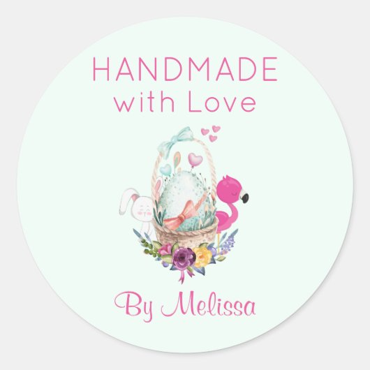 Handgemaakt met Love Egg Flamingo & Bunny Ronde Sticker (Voorkant)