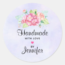 Handgemaakt met Love Elegant Pink Waterverf Flower Ronde Sticker