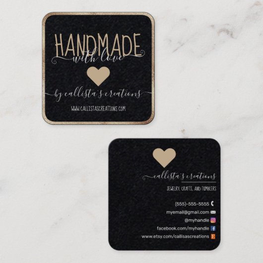 Handgemaakt met Love Etsy Home Crafter Art Fair Go Vierkante Visitekaartje (Voorkant / Achterkant)