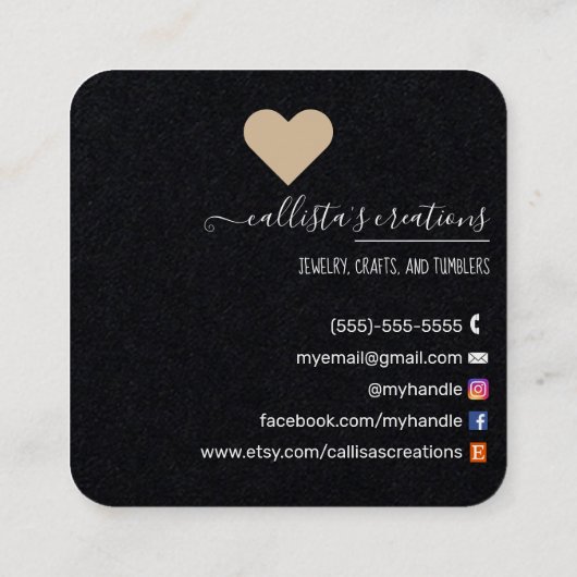 Handgemaakt met Love Etsy Home Crafter Art Fair Go Vierkante Visitekaartje (Achterkant)