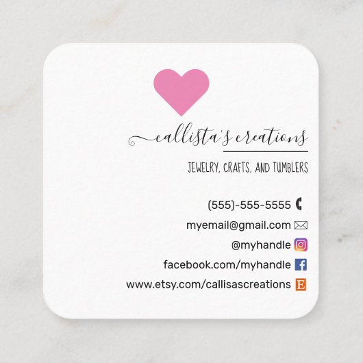 Handgemaakt met Love Etsy Home Crafter Art Fair Go Vierkante Visitekaartje (Achterkant)