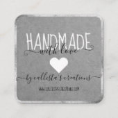 Handgemaakt met Love Etsy Home Crafter Art Silver Vierkante Visitekaartje (Voorkant)