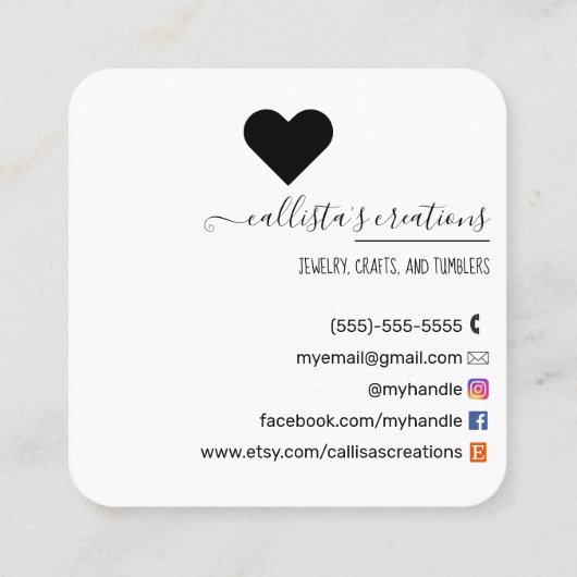 Handgemaakt met Love Etsy Home Crafter Art Silver Vierkante Visitekaartje (Achterkant)