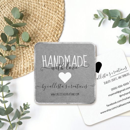 Handgemaakt met Love Etsy Home Crafter Art Silver Vierkante Visitekaartje