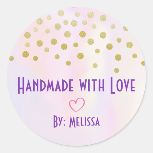 handgemaakt met Love Faux Gold Confetti Ronde Sticker (Voorkant)
