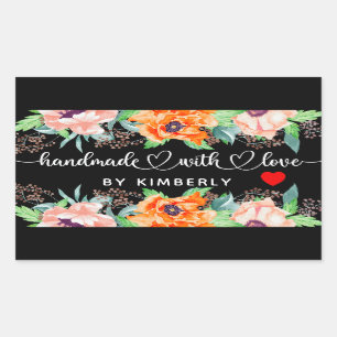 Handgemaakt met Love Floral Black Rechthoekig teke Rechthoekige Sticker