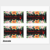 Handgemaakt met Love Floral Black Rechthoekig teke Rechthoekige Sticker (Vel)