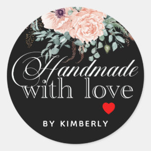 Handgemaakt met Love Floral Black Ronde Sticker