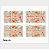 Handgemaakt met Love Floral Rechthoekige Sticker (Vel)