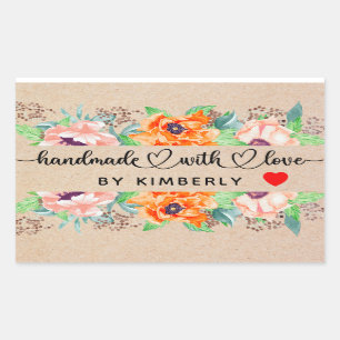 Handgemaakt met Love Floral Rechthoekige Sticker