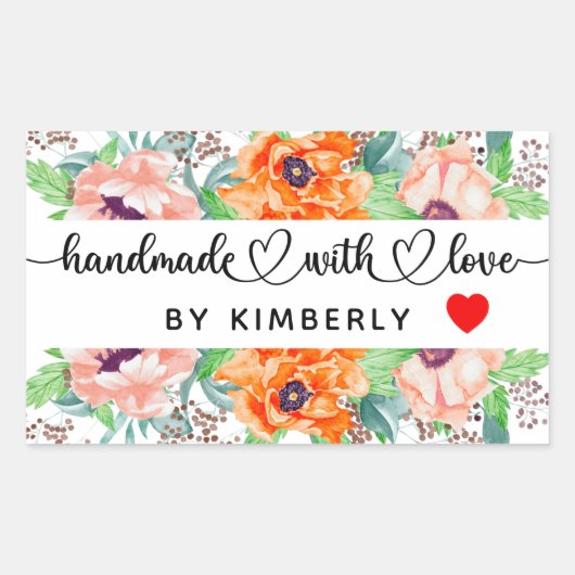 Handgemaakt met Love Floral Rectangular Sticker (Voorkant)