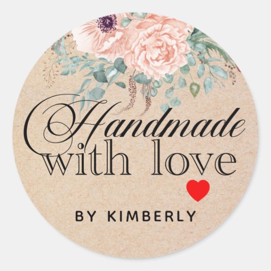 Handgemaakt met Love Floral Ronde Sticker (Voorkant)