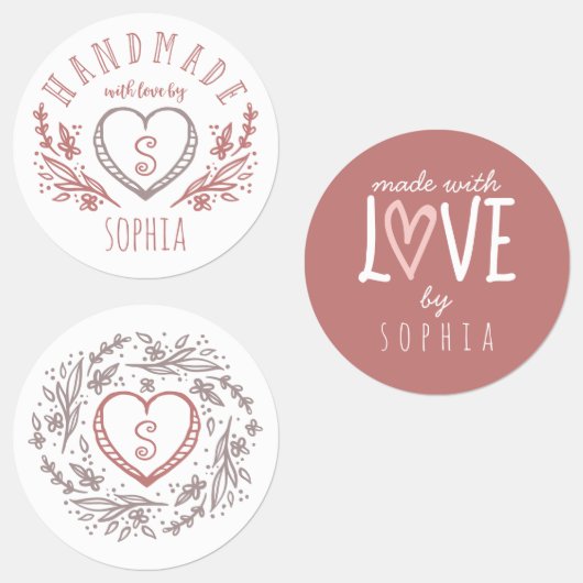 Handgemaakt met Love Florals, Heart & Monogram Set Labels (Groep)