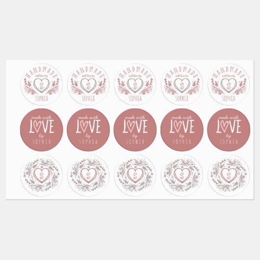 Handgemaakt met Love Florals, Heart & Monogram Set Labels (Vel)