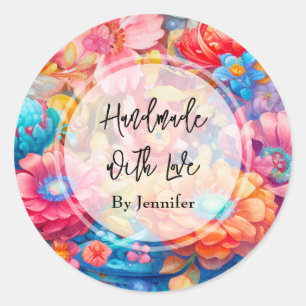 Handgemaakt met Love Flower Boeket Roze & Sinaasap Ronde Sticker