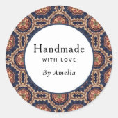 Handgemaakt met Love Flower en Star Shapes Patroon Ronde Sticker (Voorkant)