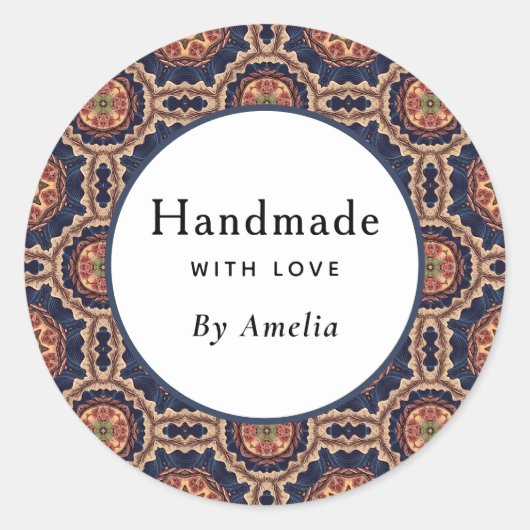 Handgemaakt met Love Flower en Star Shapes Patroon Ronde Sticker (Voorkant)