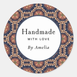 Handgemaakt met Love Flower en Star Shapes Patroon Ronde Sticker